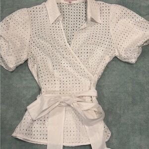Elegant White Eyelet Wrap Top